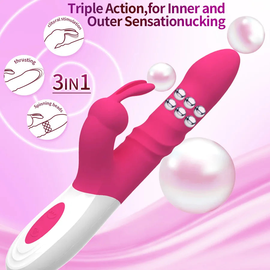 Incrível Vibrador de Coelho 10 deliciosas vibrações, modo rotativo, estimulador de clitóris e ponto G ótima sugestão para o prazer do casal.